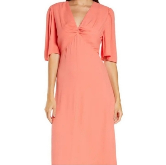 NWT Chelsea 28 Womens Twist Front Midi Dress Small Coral Rose - Picture 4 of 6
